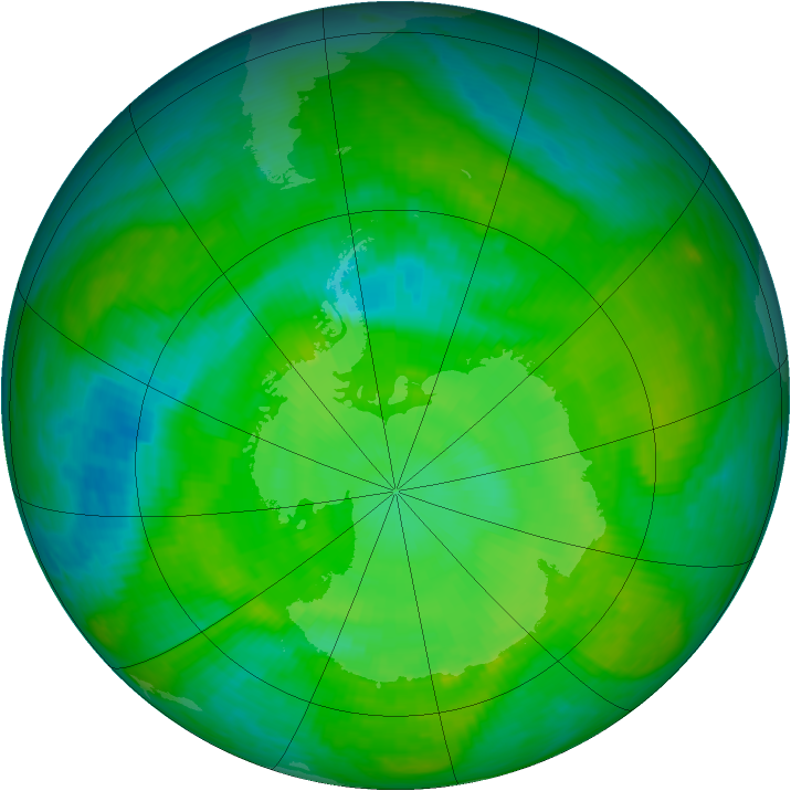 Antarctic ozone map for 18 December 1989